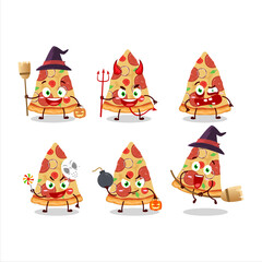 Halloween expression emoticons with cartoon character of slice of beef pizza