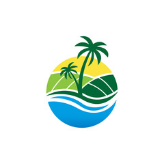  Beach farm logo design concept vector