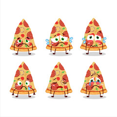 Slice of beef pizza cartoon character with sad expression