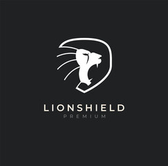 Lion Shield Logo, lion head and shield combination , flat design logo template,vector illustration