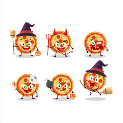 Halloween expression emoticons with cartoon character of tomato cheese pizza