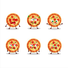 Tomato cheese pizza cartoon character with nope expression