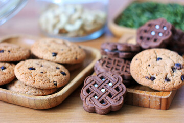 Oatmeal and chocolate biscuits for breakfast