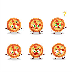 Cartoon character of tomato cheese pizza with what expression