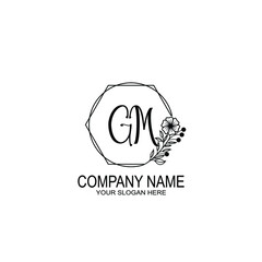 GM Initials handwritten minimalistic logo template vector