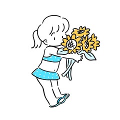 ひまわりを持った水着の女の子