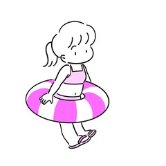 浮き輪をつけている水着の女の子