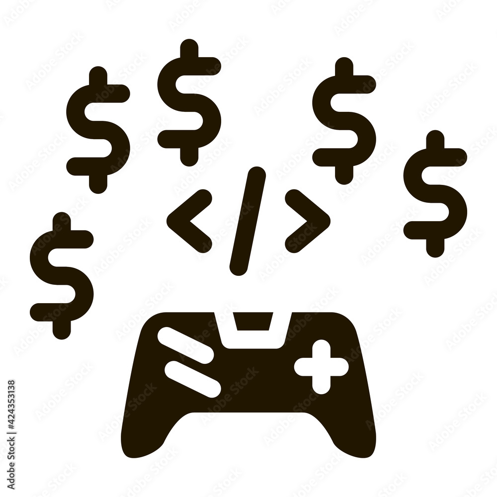 Poster game coding and sell glyph icon vector. game coding and sell sign. isolated symbol illustration
