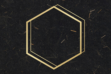 Gold hexagon frame on a black mulberry paper textured background