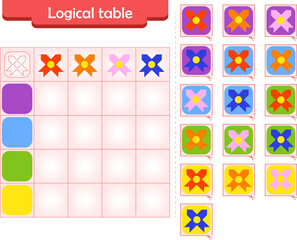  Logic puzzle game for children. Fill in empty cells. Reusable game
I