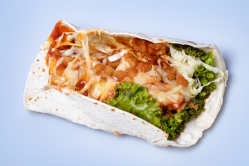 Close Up Of Kebab Sandwich On White Background