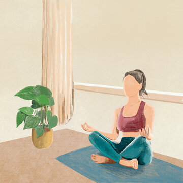 Yoga and relaxation background color pencil illustration