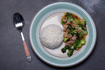 Stir-fried pork with bok choy, Thai food