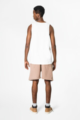 White tank top and shorts men’s summer apparel