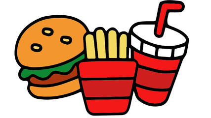 Burger, French fries and soda.