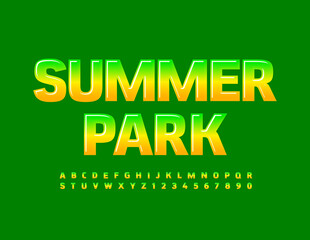 Vector modern sign Summer Park. Glossy gradient Font. Creative Alphabet Letters and Numbers set