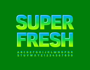 Fototapeta na wymiar Vector quality logo Super Fresh. Gradient color Font. Creative shiny Alphabet Letters and Numbers set