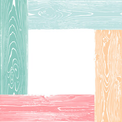wooden multicolored vector frame, square of colored painted boards, photo frame isolated on white background