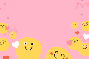 Cute background of doodle emoji with heart sign
