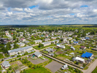 Aerial view of the village (Strizhi, Kirov region, Russia)
