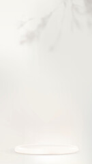 Modern product display podium with leaf shadow on white background