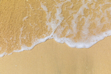 The wave rolls onto the sandy shore