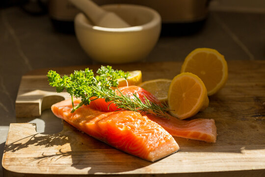 Salmon fish with a squeeze of lemon