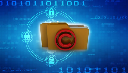 Fototapeta premium 3d illustration copyright symbol lock concept with folder