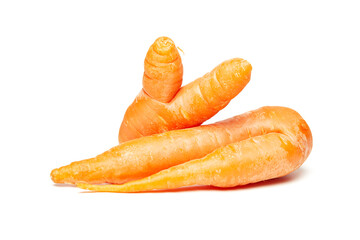 Fresh natural ugly raw carrot isolated on white background