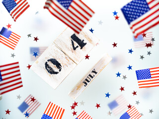 Fototapeta na wymiar American flag on a transparent multi-layer background. Happy Independence Day, July 4, USA. Veterans ' Memorial Day. The concept of patriotism and freedom