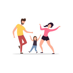 Dancing father and mother with a child. The holiday is celebrated by happy parents and children. Family dances and parties. Vector illustration. Flat style