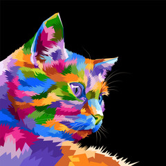 adorable colorful animal cat in style pop art