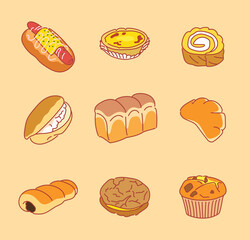 Delicious breads. hand drawn style vector design illustrations. 