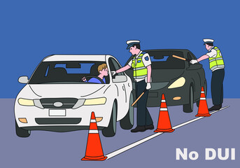 Naklejka premium Traffic police are cracking down on drinking. hand drawn style vector design illustrations. 