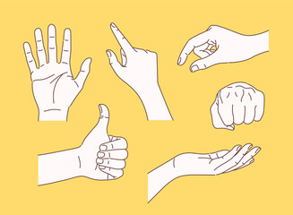 Fototapeta premium Collection of various hand gestures. hand drawn style vector design illustrations. 