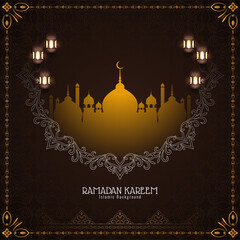 Elegant decorative Ramadan Kareem festival card with mosque