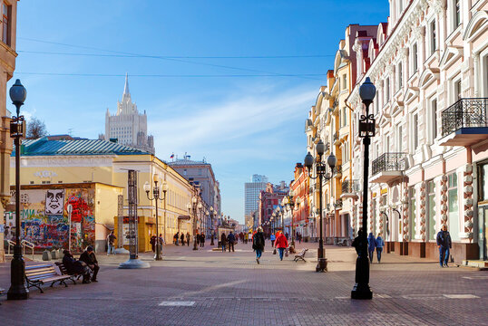 Moscow, Russia, Arbat street.
This is an old, very popular pedestrian street in one of the historic districts of Moscow.