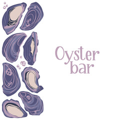 Oyster bar. Decorative poster with oysters and hand written lettering.