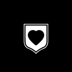 Shield with heart icon isolated on dark background