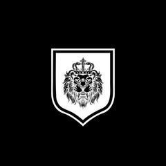 Lion face logo emblem isolated on dark background