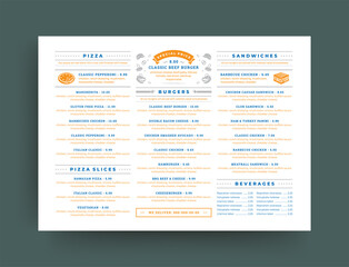 Fast food restaurant menu layout design brochure or flyer template vector illustration