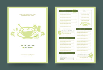 Vegetarian restaurant menu layout design brochure or food flyer template vector illustration