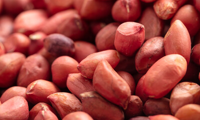 Close up of peanut nuts as background. Macro