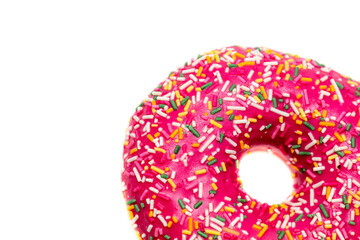 Red donut on a white background.