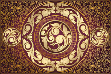 Golden ornate decorative vintage design card