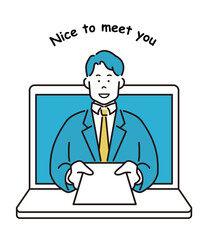 人物　ビジネス　名刺交換　営業　テレワーク