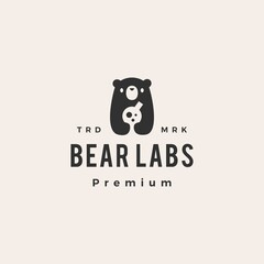 bear cub lab laboratory science hipster vintage logo vector icon illustration