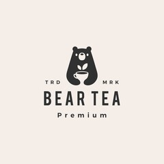 bear tea drink hipster vintage logo vector icon illustration