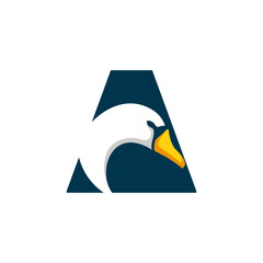 Letter A Goose Logo Design Template Inspiration, Swan Vector, Initial Logo.