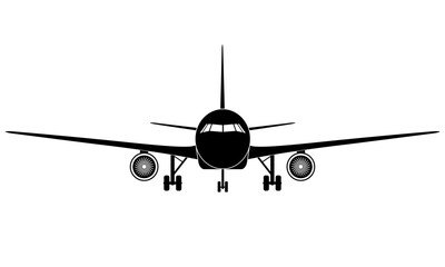 Jet airplane icon, front view, vector illustration
